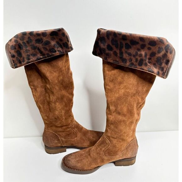 Born Boots Size 5.5 Borman Distressed Brown Suede Leather Tall Back Zip Boot - Picture 2 of 9